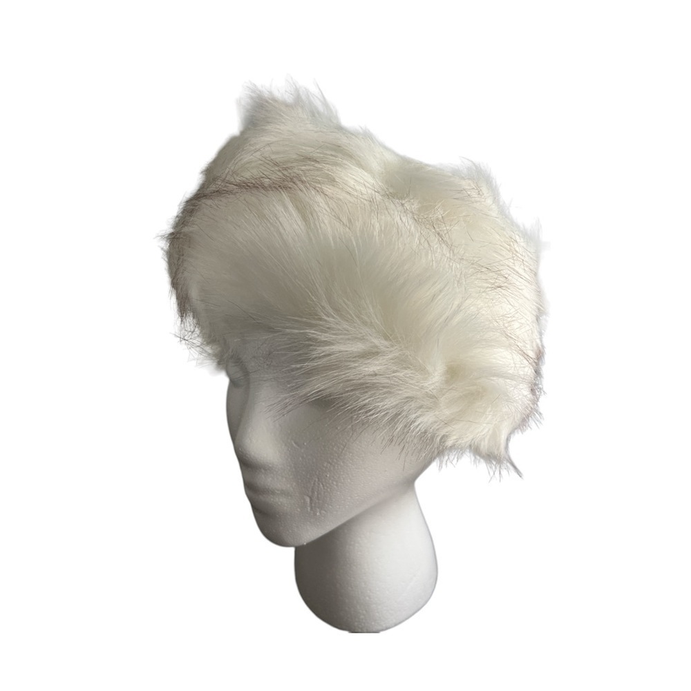 Faux fur head band with elastic. Fleece lined. White with brown tips. NWT